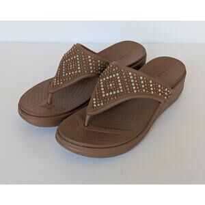 Crocs Womens Size 9 Bronze Monterey Embellished Wedge Sandals Resort Wear